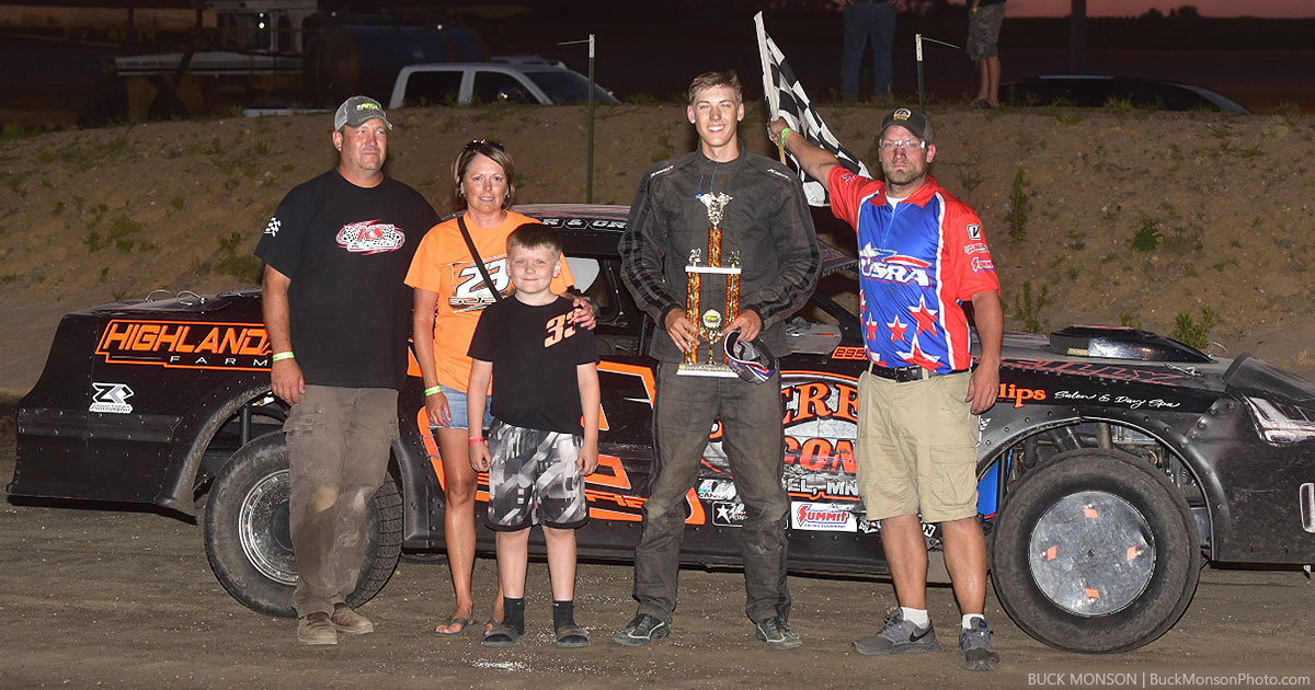 Brayden Gjere won the American Racer USRA Stock Car main event.