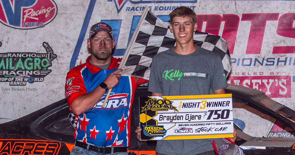 Brayden Gjere won the American Racer USRA Stock Car main event.